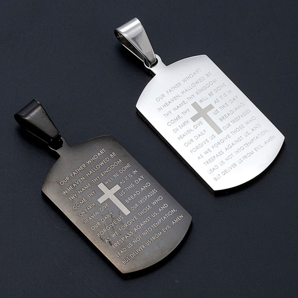 Stainless Steel Bible Cross Military Tag Pendant Necklace
