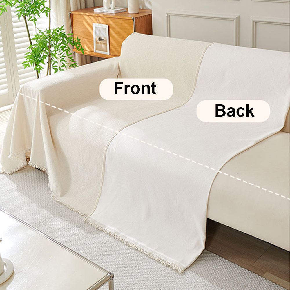 Chenille Sofa Slipcover Washable Couch Cover Sofa Dogs Furniture Protector with Tassels-Grey