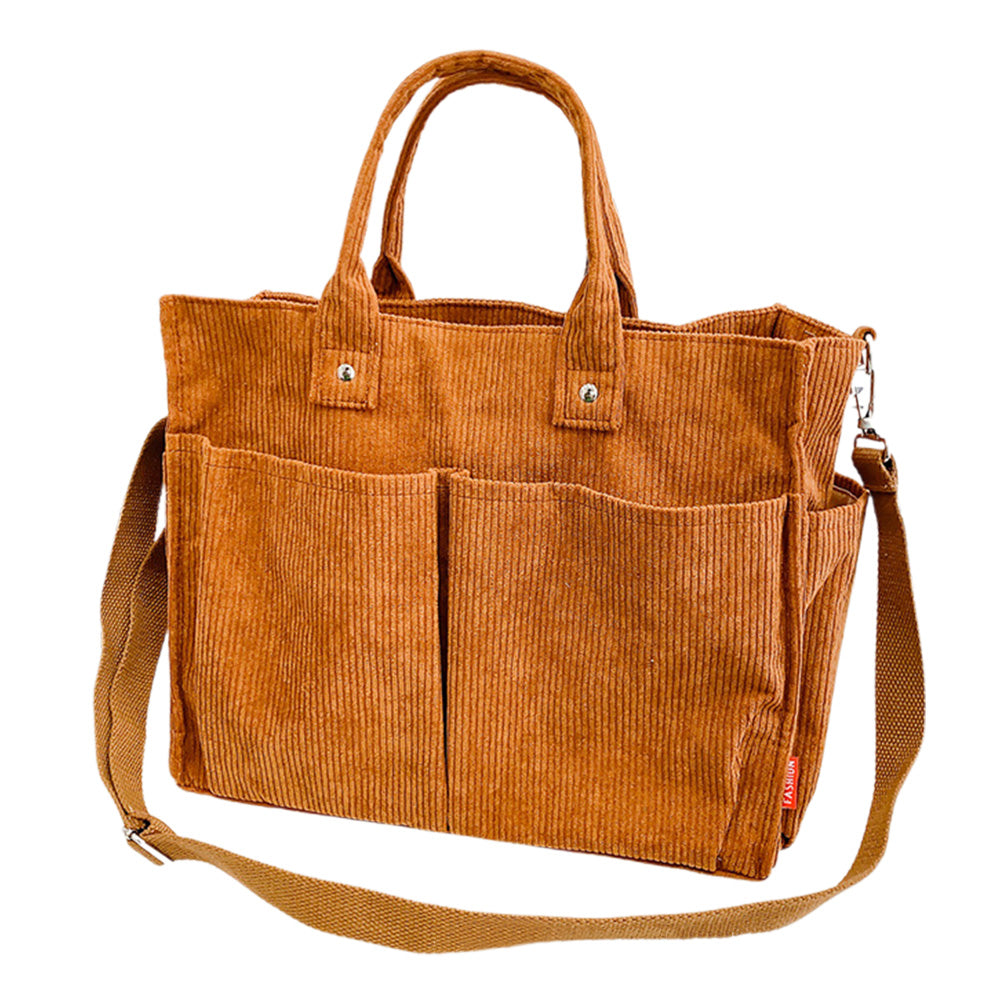 Corduroy Tote Bag Zipper Shoulder Bag Corduroy Crossbody Bag Square Handbag