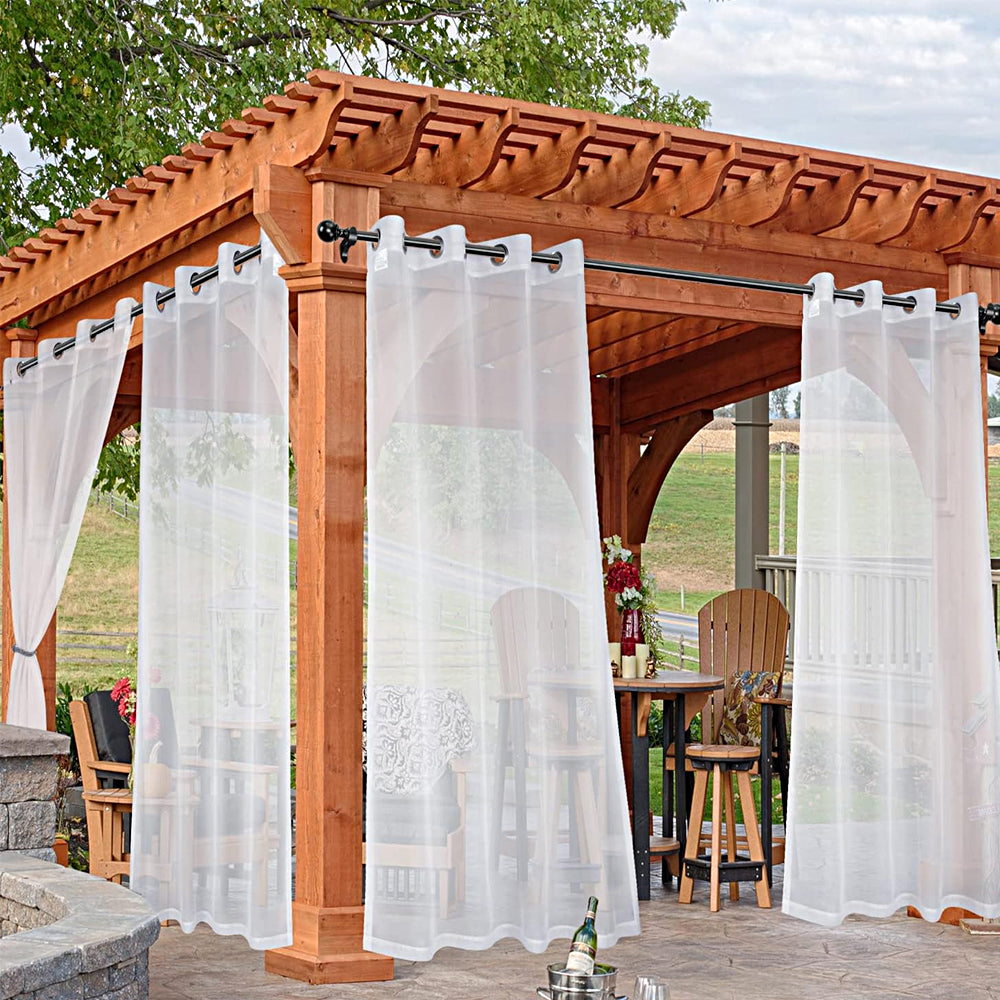 4Pcs White Outdoor Sheer Curtains for Patio Water-Resistant