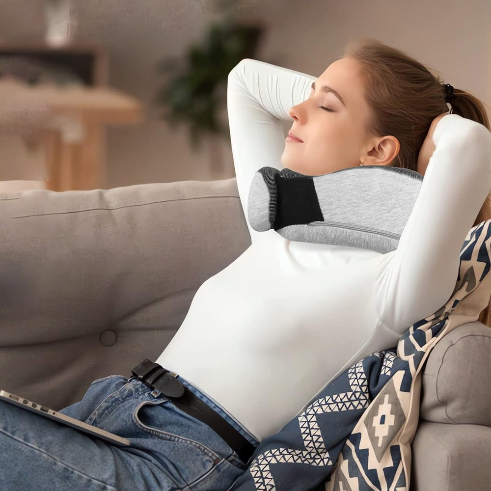 Travel Pillow Memory Foam Neck Pillow Set with Eye Mask Earplugs