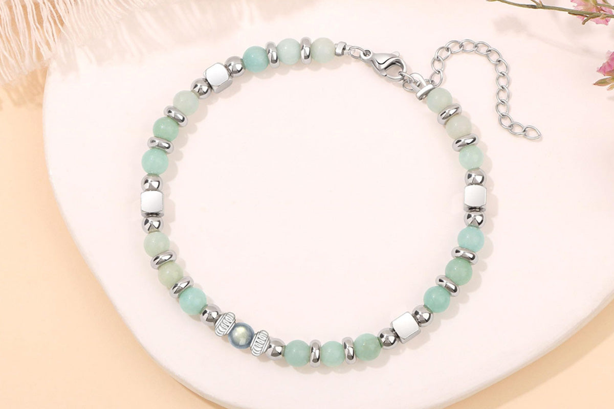 Gift for Women Moonstone Bracelet Amazonite Jasper Stainless Steel Bracelet
