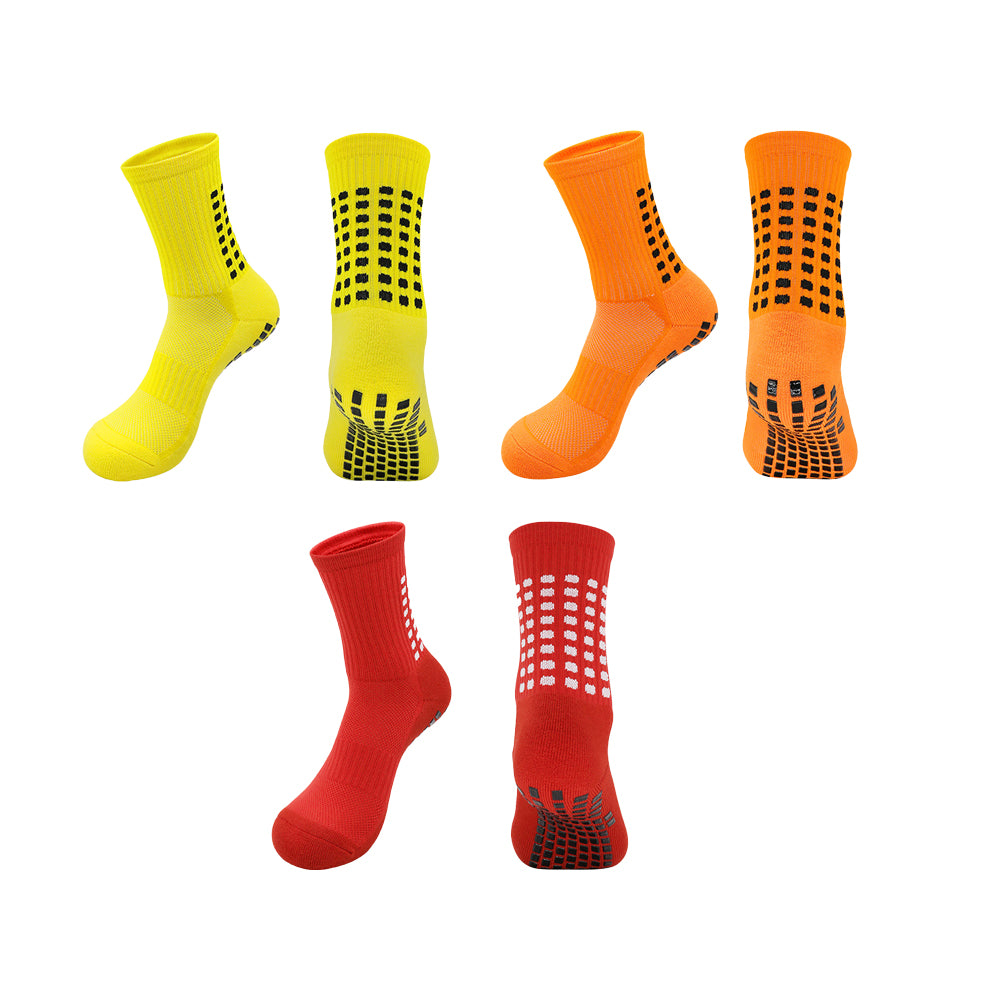 3Pairs Anti-Slip Sports Socks Non Skid Grip Socks-Yellow, Red, Orange