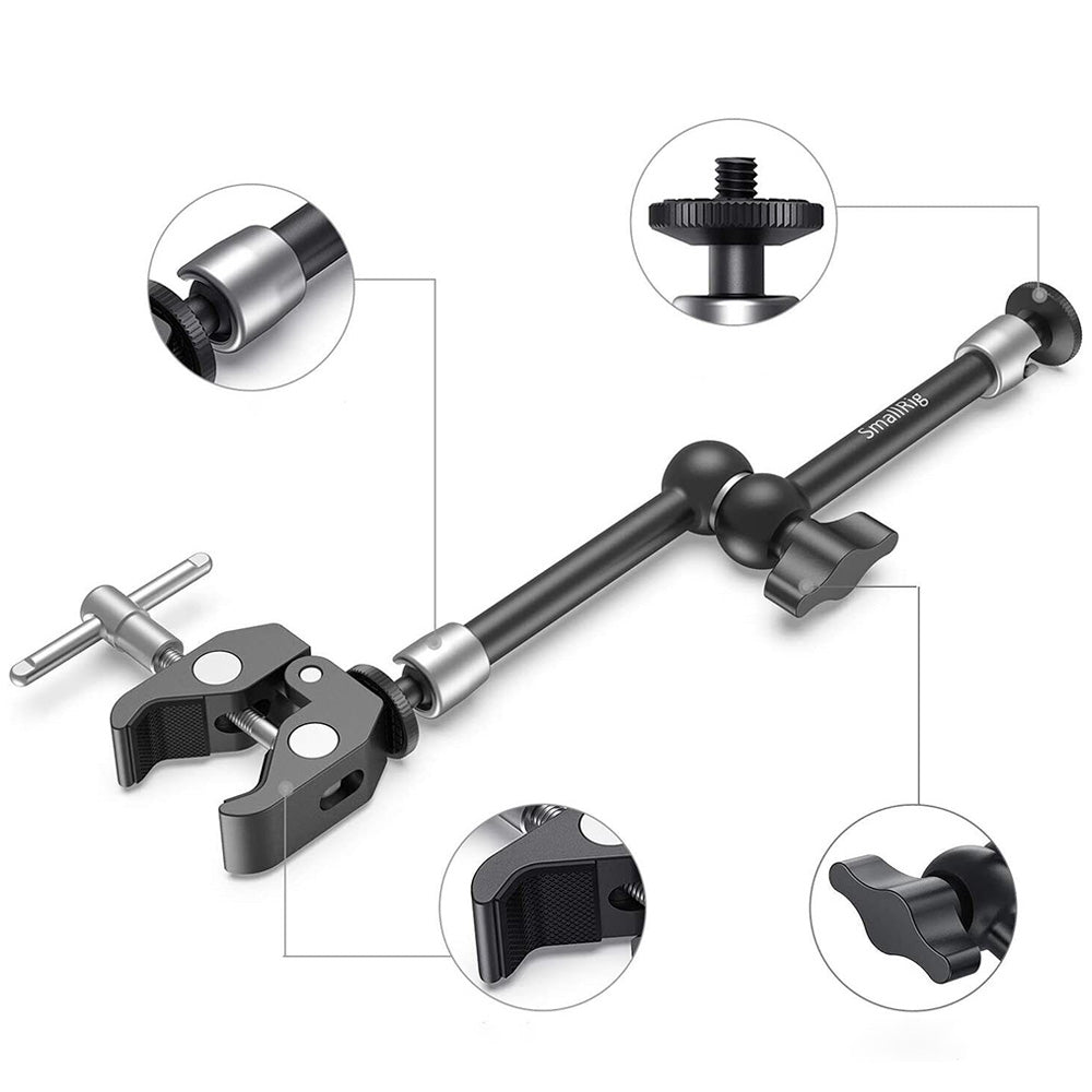 SmallRig11 Inches Adjustable Articulating Magic Arm with Super Clamp and 1/4" Thread Holes for LCD Monitor LED Lights and Cameras