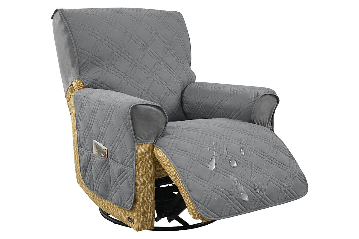 Water Resistant Quilted Recliner Chair Cover Anti-Slip Recliner Sofa Protector with Storage Pockets