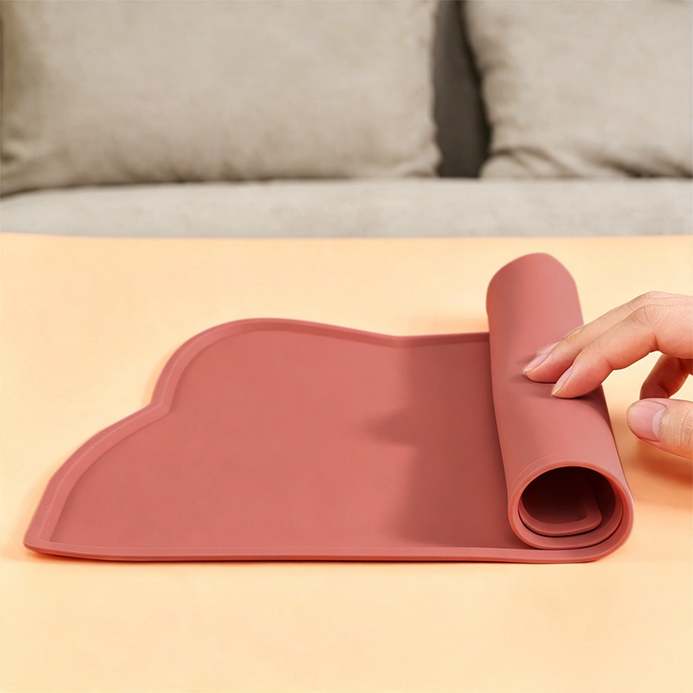 Thick Silicone Non Slip Pet Feeding Mat with Raised Spill Edge