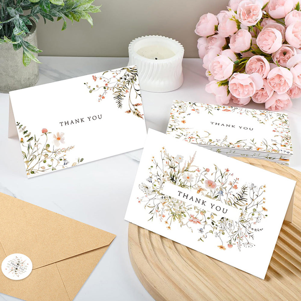 36 Pack Floral Thank You Cards Bulk with Kraft Envelopes Matching Stickers