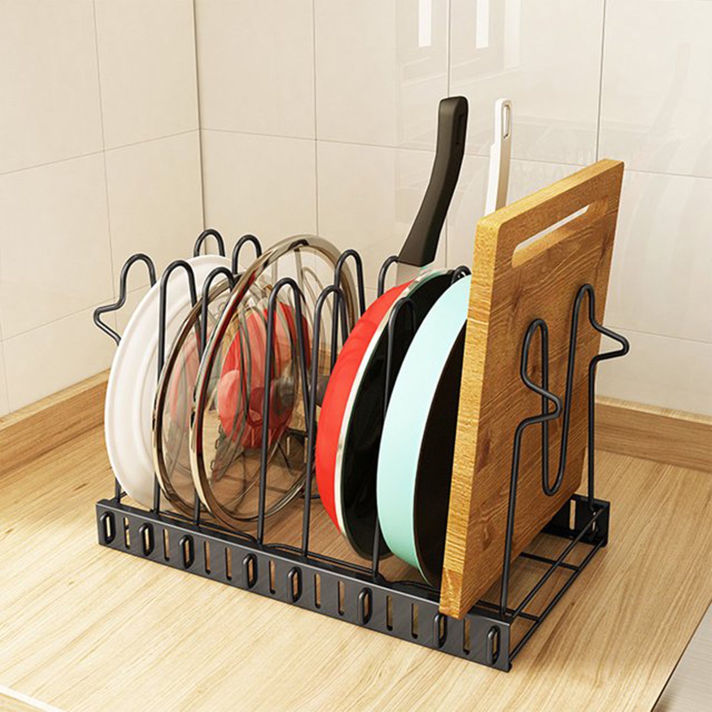 Adjustable 8 Tier Pan and Pot Lid Holder Rack