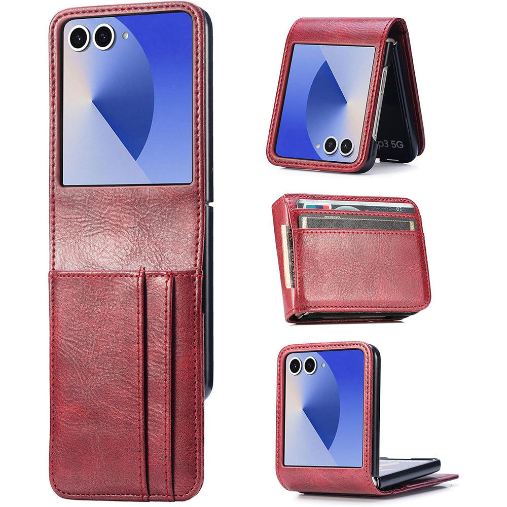 PU Wallet Card Holder Case for Samsung Galaxy Z Flip 6 7 8 with Stand-Red
