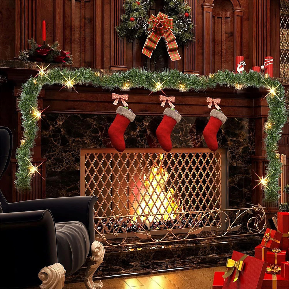 10m Christmas Garland with 100 LED Lights Artificial Wreath Stairs Rattan Decoration