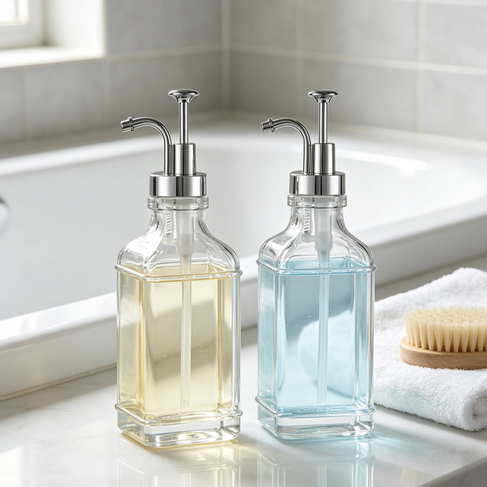 2 Pack 500ml Square Glass Syrup Soap Dispenser Bottles with Funnel
