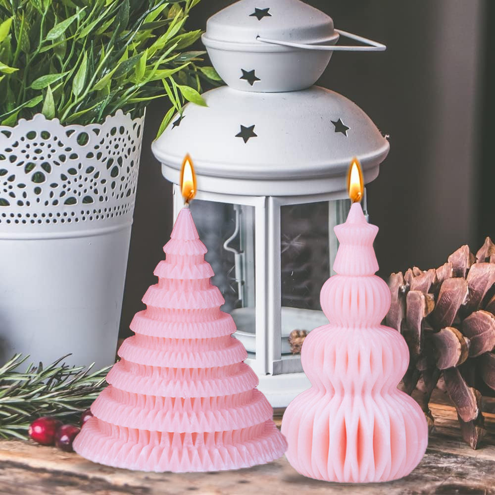 4Pcs 3D Christmas Tree Candle Mold Plaster Soap DIY Silicone Mould Making
