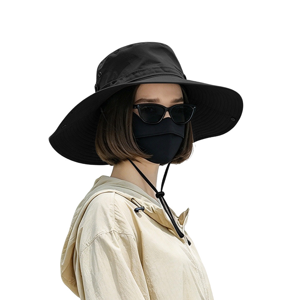 Foldable Wide Brim UV Sun Hat with Wind Strap for Fishing and Hiking