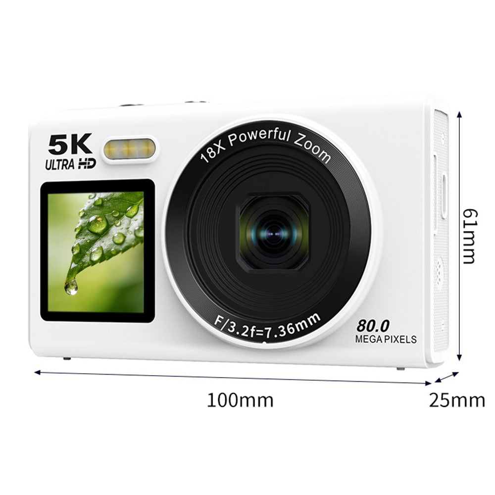 5K HD Dual Screen Digital Camera Point and Shoot Selfie Camera with LED Fill Light