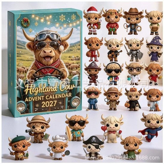 24 Days 3D Highland Cow Figurines Advent Calendar Christmas Countdown Calendar