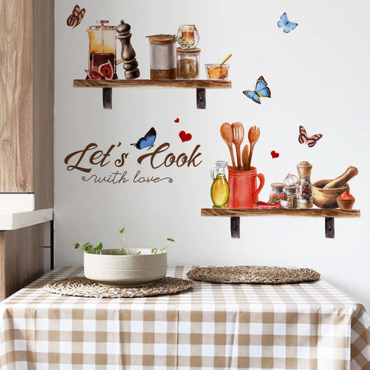 Kitchen Wall Sticker DIY Butterfly Letters Kitchen  Self Adhesive Wall Decal