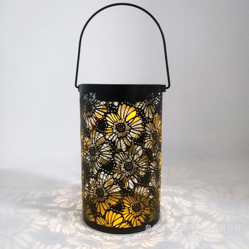 Flowers Solar Powered Lanterns Hanging Garden Lights Warm White Hollow Out Lamp