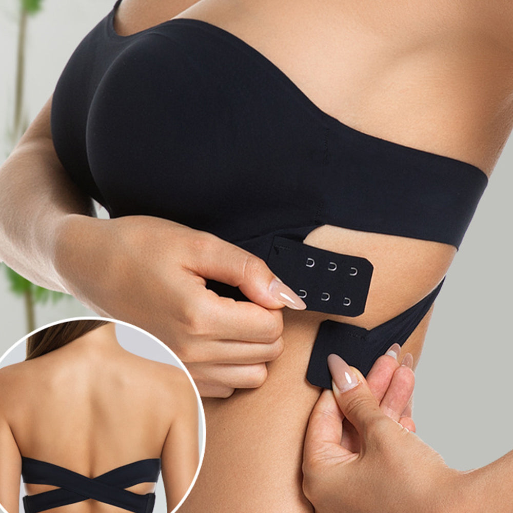 2-Pack Women's Strapless Back Cross Bra Wireless Bandeau Bra with Adjustable Buckle for Off?Shoulder Outfits