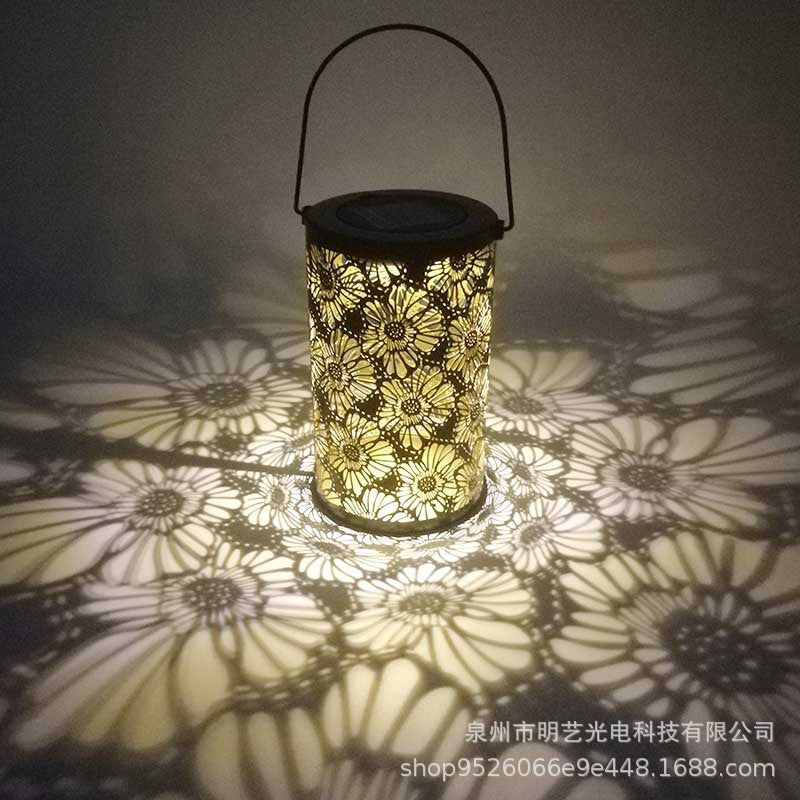 Flowers Solar Powered Lanterns Hanging Garden Lights Warm White Hollow Out Lamp