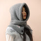 Hooded Knit Scarf Cape Knitted Balaclava Neck Warmer with Buttons Knitted Neck Warmer Wrap