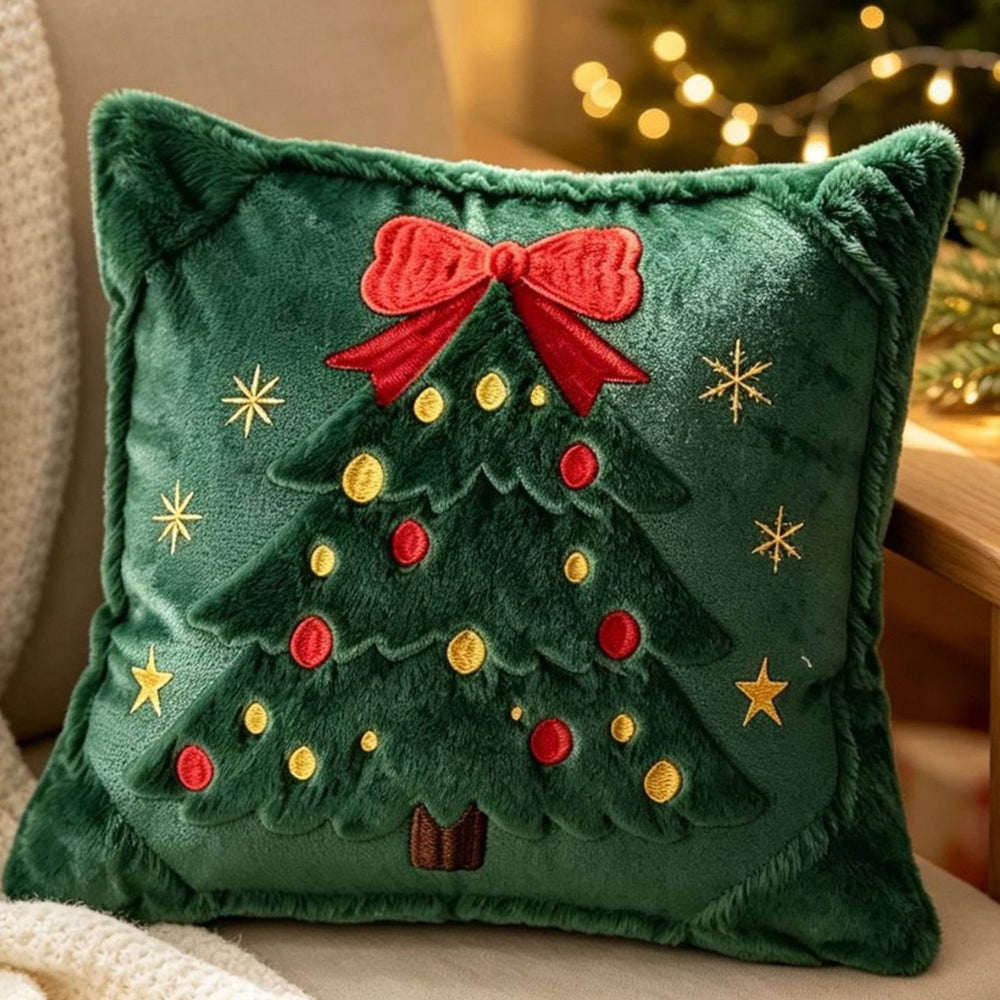 Plush Embroidered Christmas Decorative Throw Pillow Case 45cm Xmas Cushion Cover