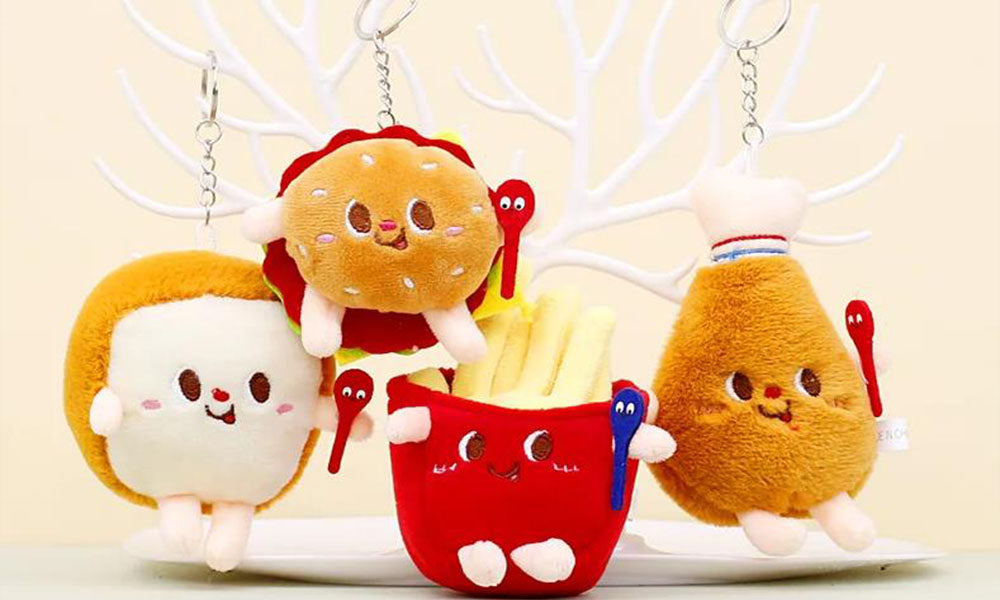 Emotional Support Toy with Expression and Plush Stuffed Fast Food Keychain