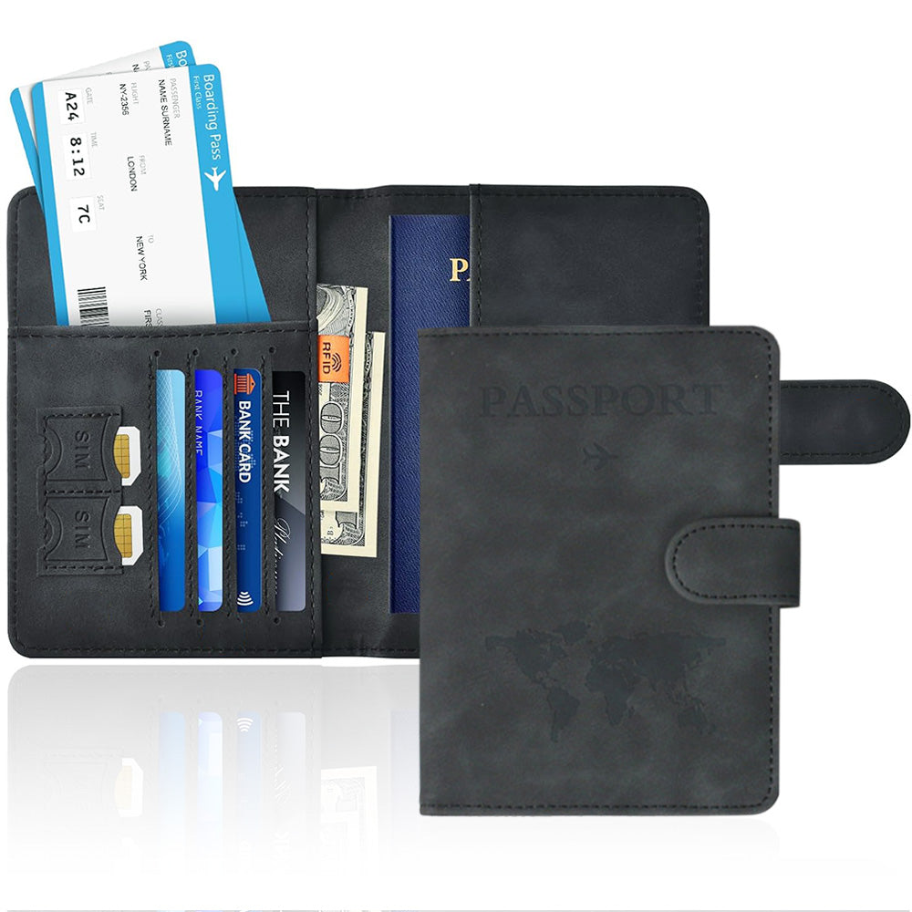 Passport Holder RFID Blocking Leather Cover Wallet With Closure For Travel Essentials