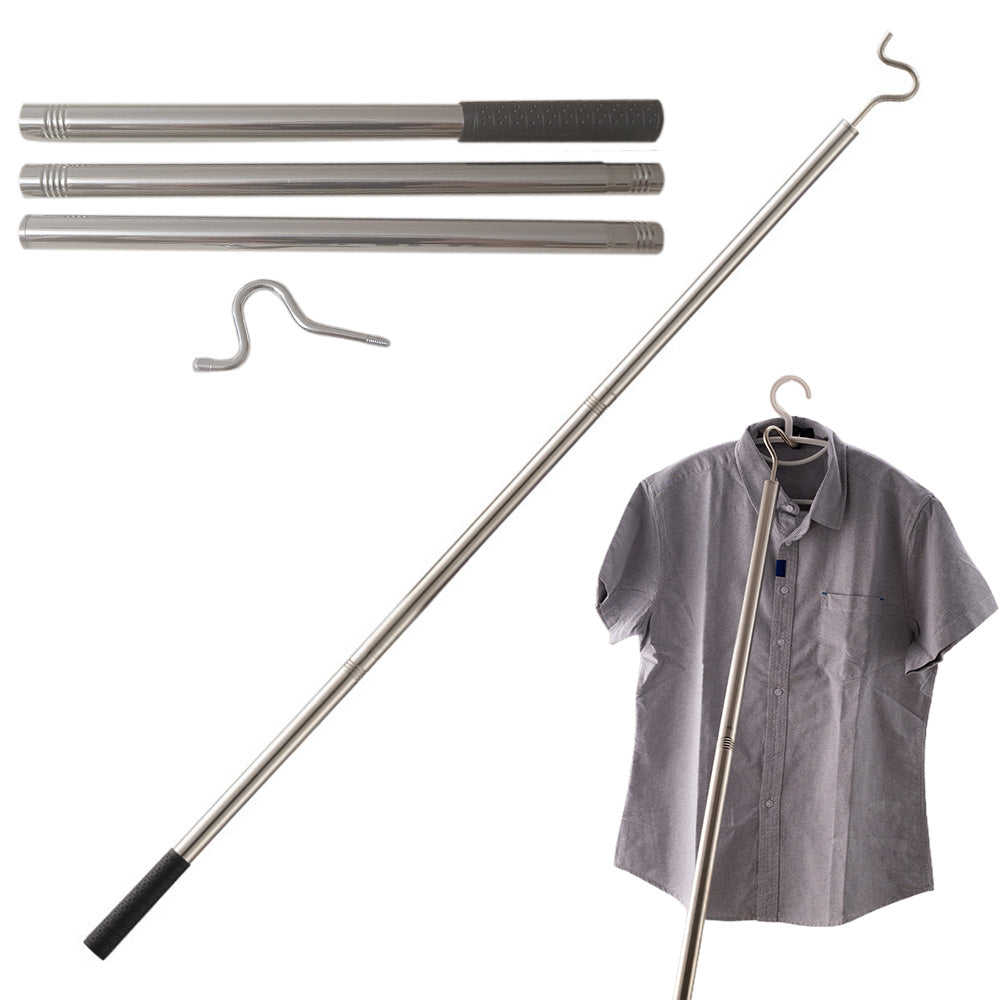 Clothes Hook Pole Stainless Steel Extendable with Sponge Handle for Hang Reach