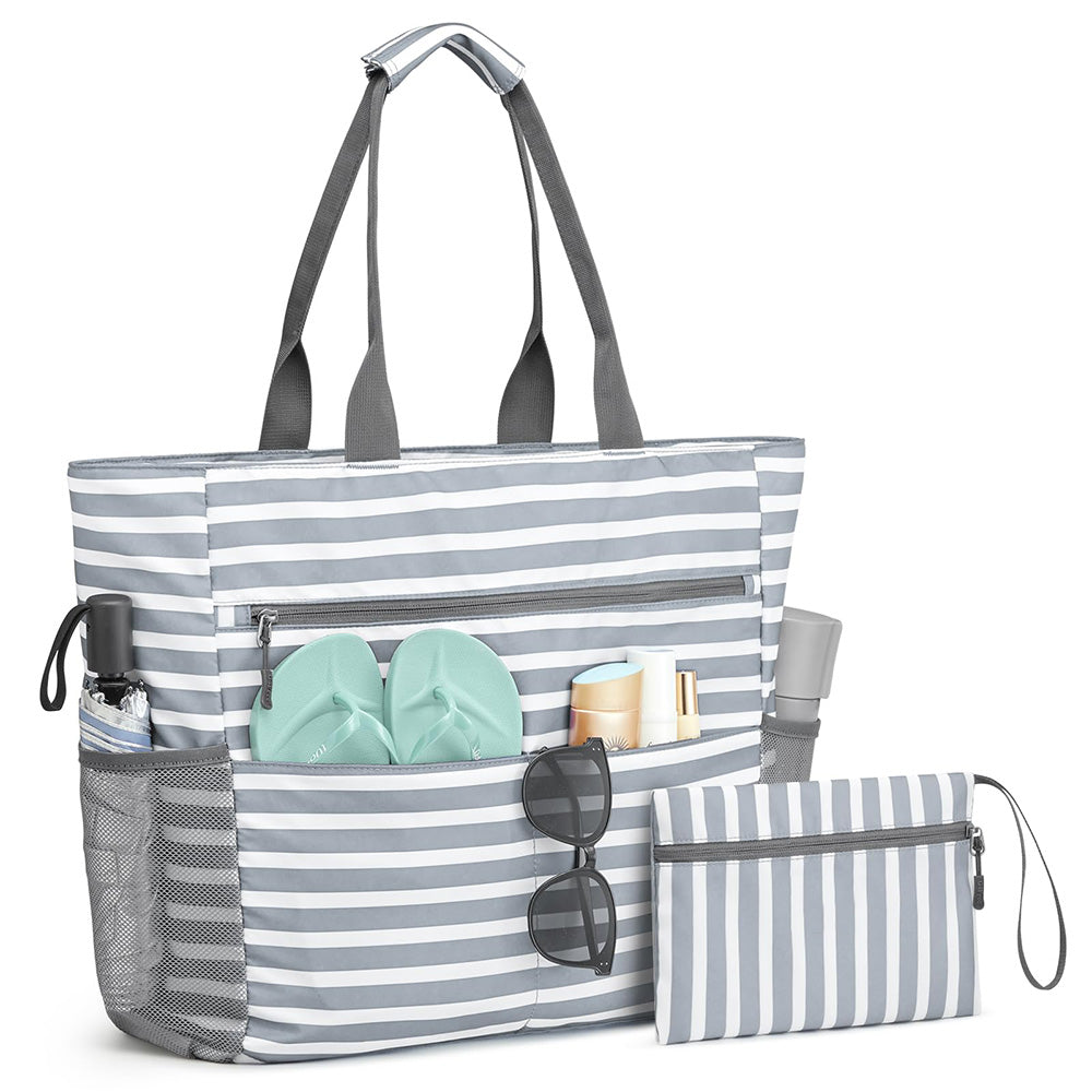 Beach Bag Large Foldable Sandproof Totes Bag With Zipper Beach Shoulder Bag