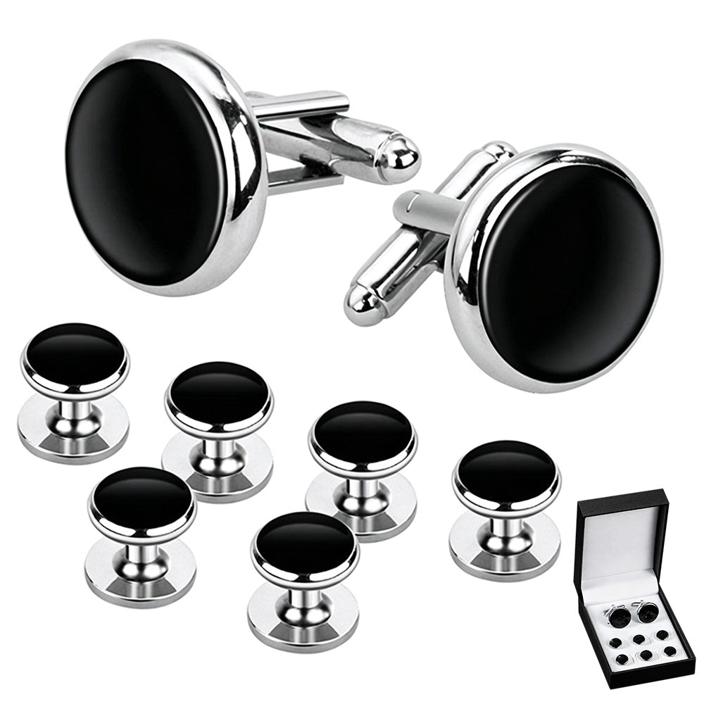 8 Pcs Men Tuxedo Cufflink and Shirt Stud Set for Weddings and Parties