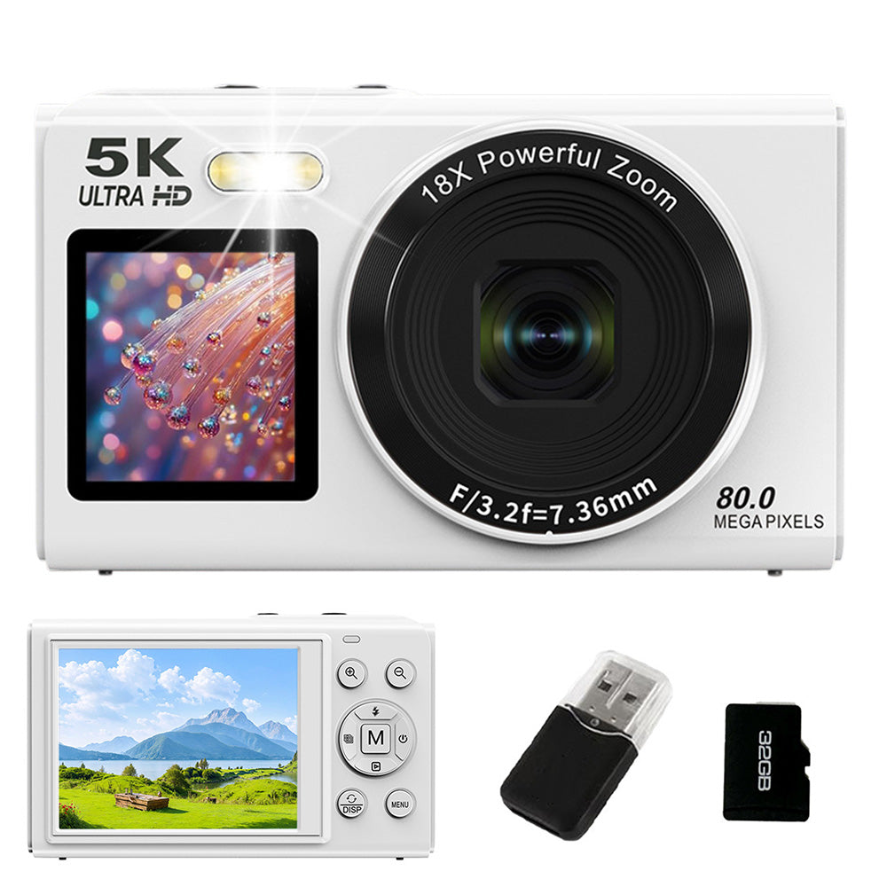 5K HD Dual Screen Digital Camera Point and Shoot Selfie Camera with LED Fill Light