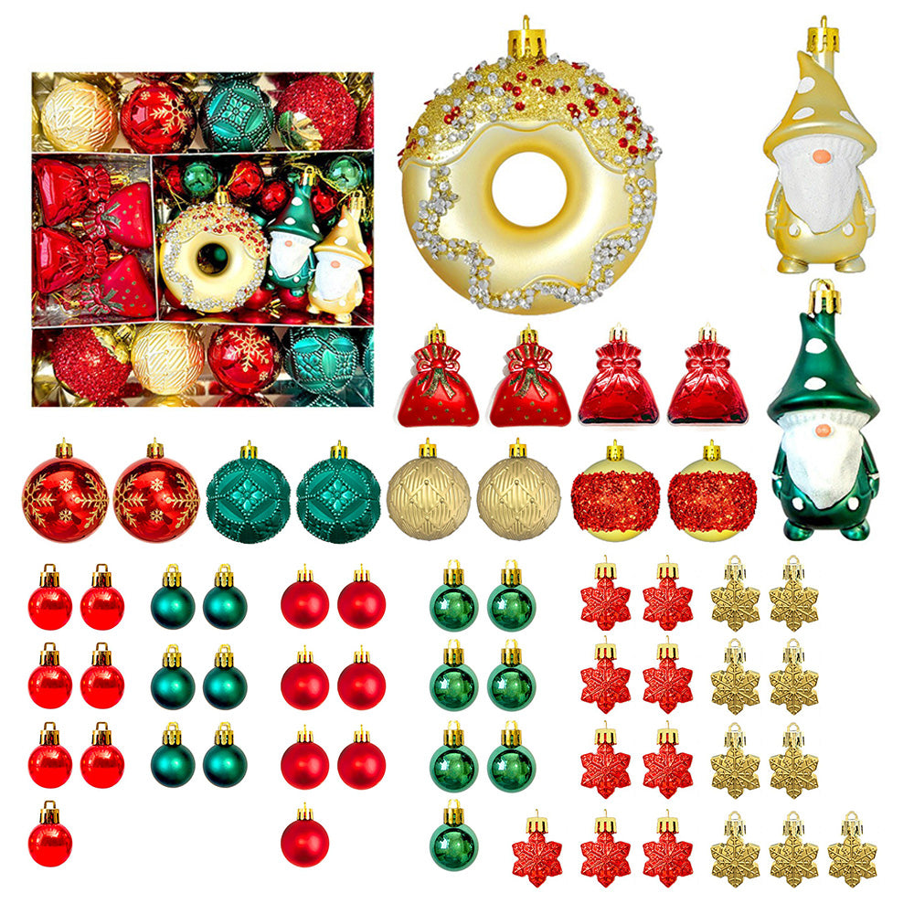 60 Piece Christmas Donut Santa Gnome Ball Hanging Ornament Set