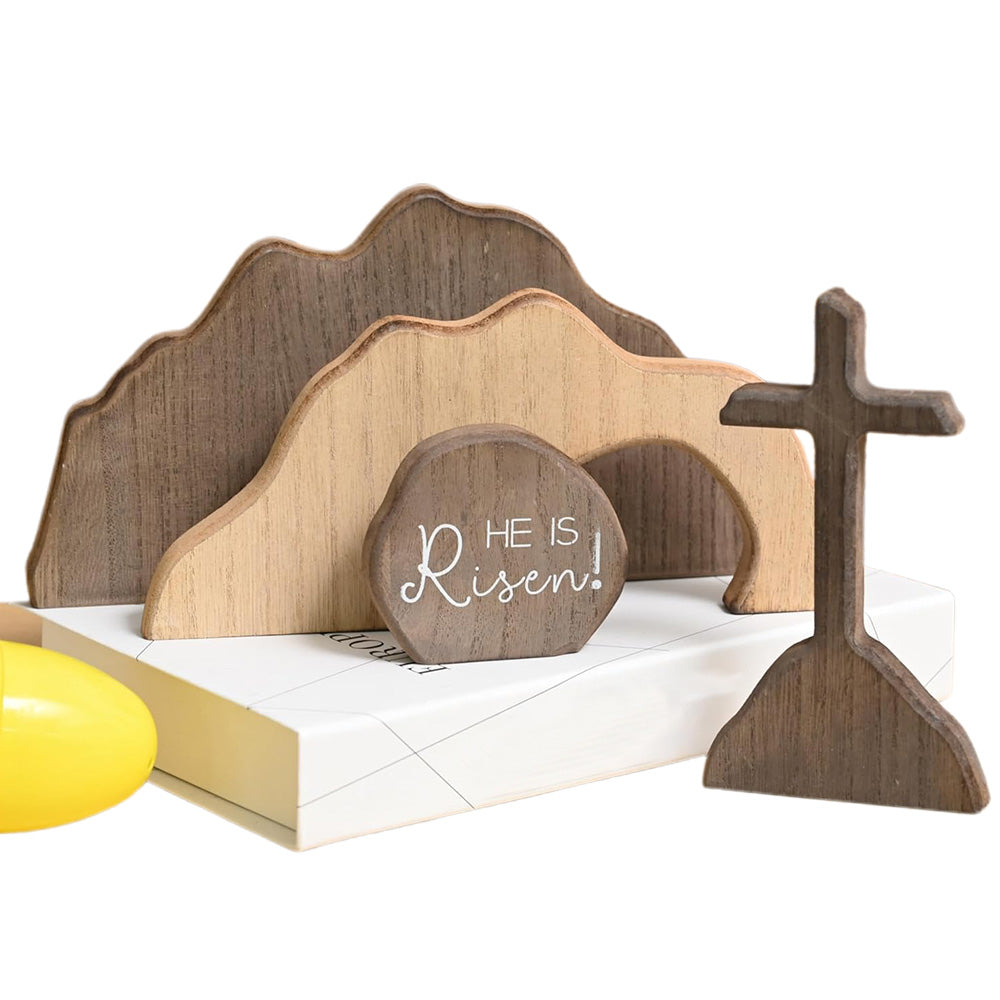 Easter Empty Tomb Easter Scene And Cross Decoration Wood Easter Resurrection Scene For Tiered Tray