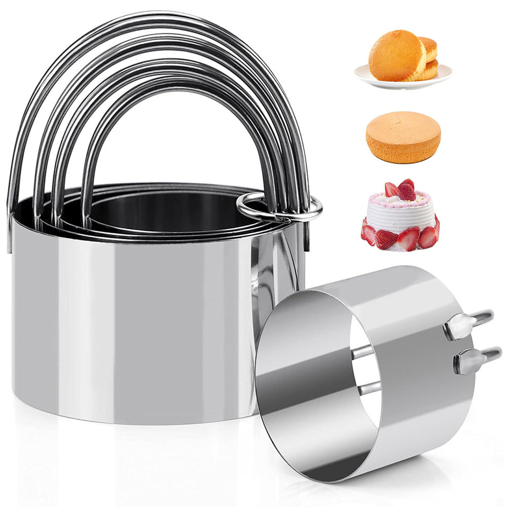 5 Pieces Stainless Steel Round Cookie Cutters with Handle Cake Baking Dough Tools