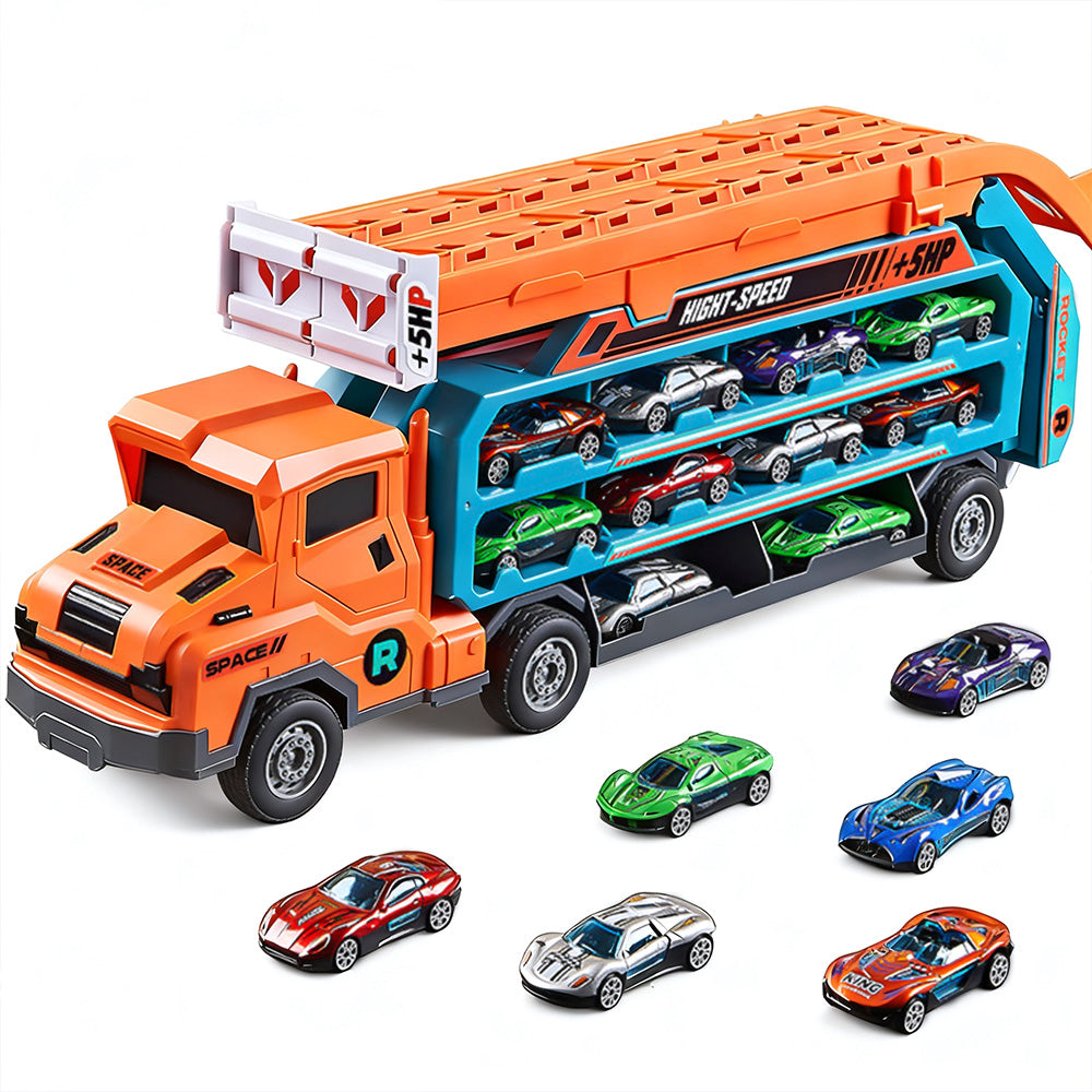 Carrier Truck Transport Car Toys Foldable 3 Layer Car Race Track Toys With 6 Toy Cars