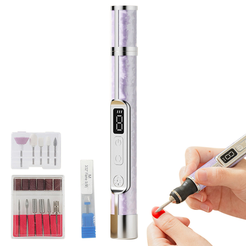 2 in 1 Cordless Electric Nail File Drill with Light Lamp 18 Bits 3 Speeds Mode for Women Men