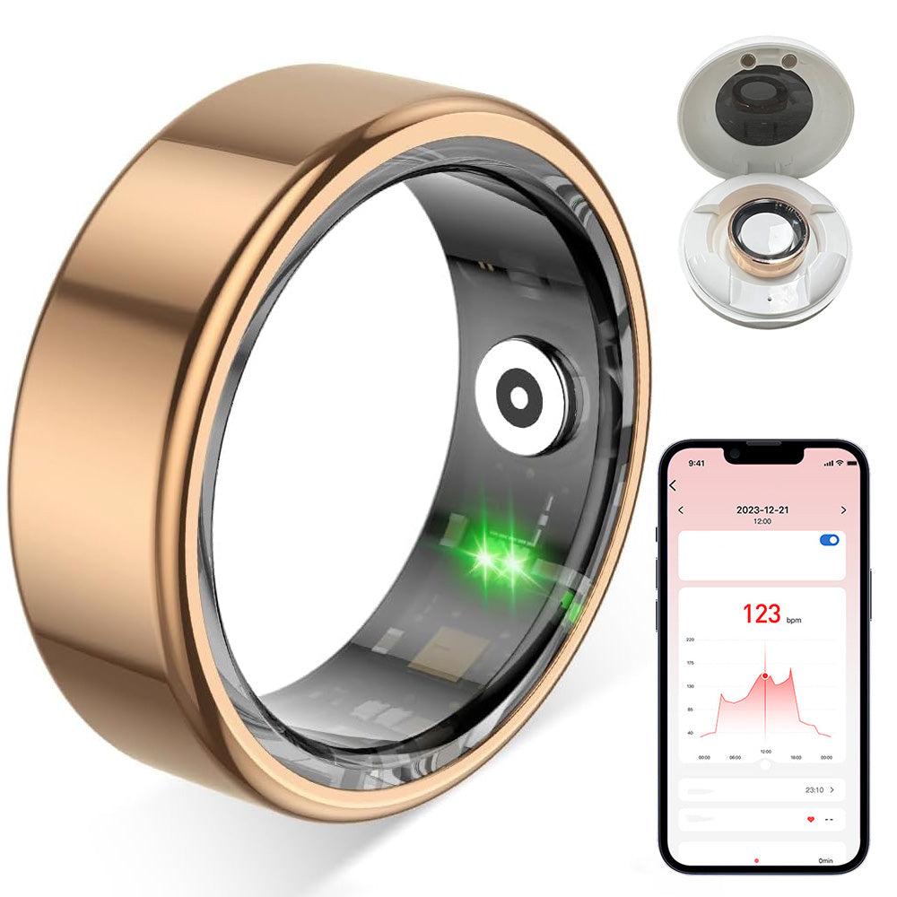 Smart Health Ring Tracking Heart Rate Blood Oxygen Sleep with Charging Case Waterproof