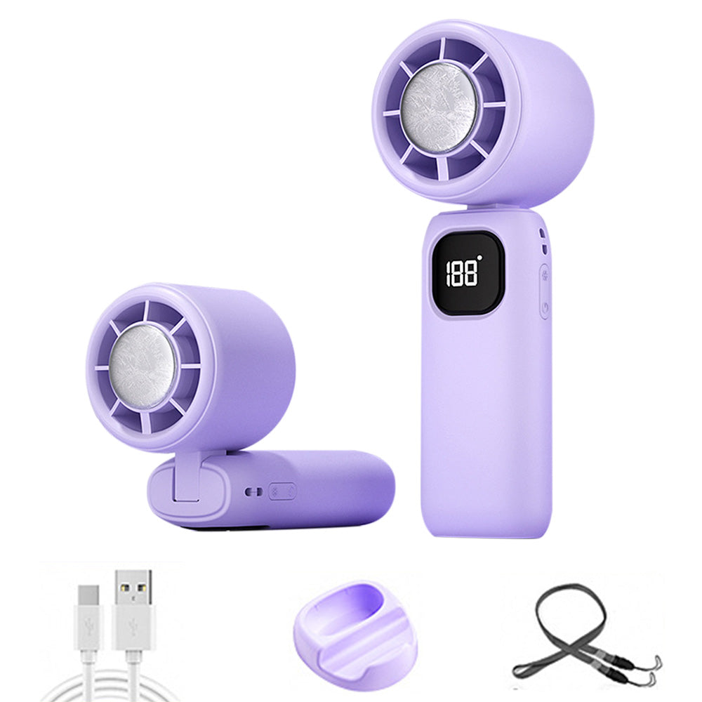 100 Speeds Digital Display Cooling Fan USB Fan with Lanyard and Phone Holder Base