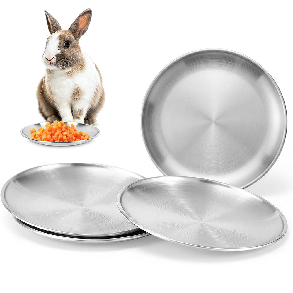 4Pcs Stainless Steel Pet Bowls Durable Shallow Pet Feeding Dishes for Cats Dogs-Silver