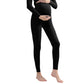 Maternity Leggings Pregnancy High Waist Warm Thermal Pants with Adjustable Belly Band-Black