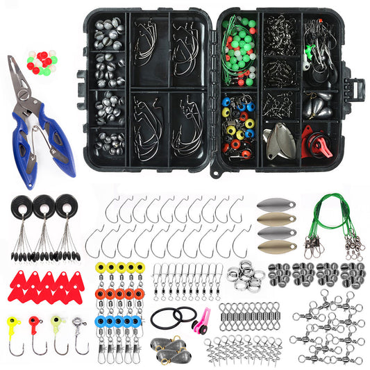 188Pcs Set Fishing Kit Waterproof Tackle Box with Hooks Weights Pliers for Bass Trout