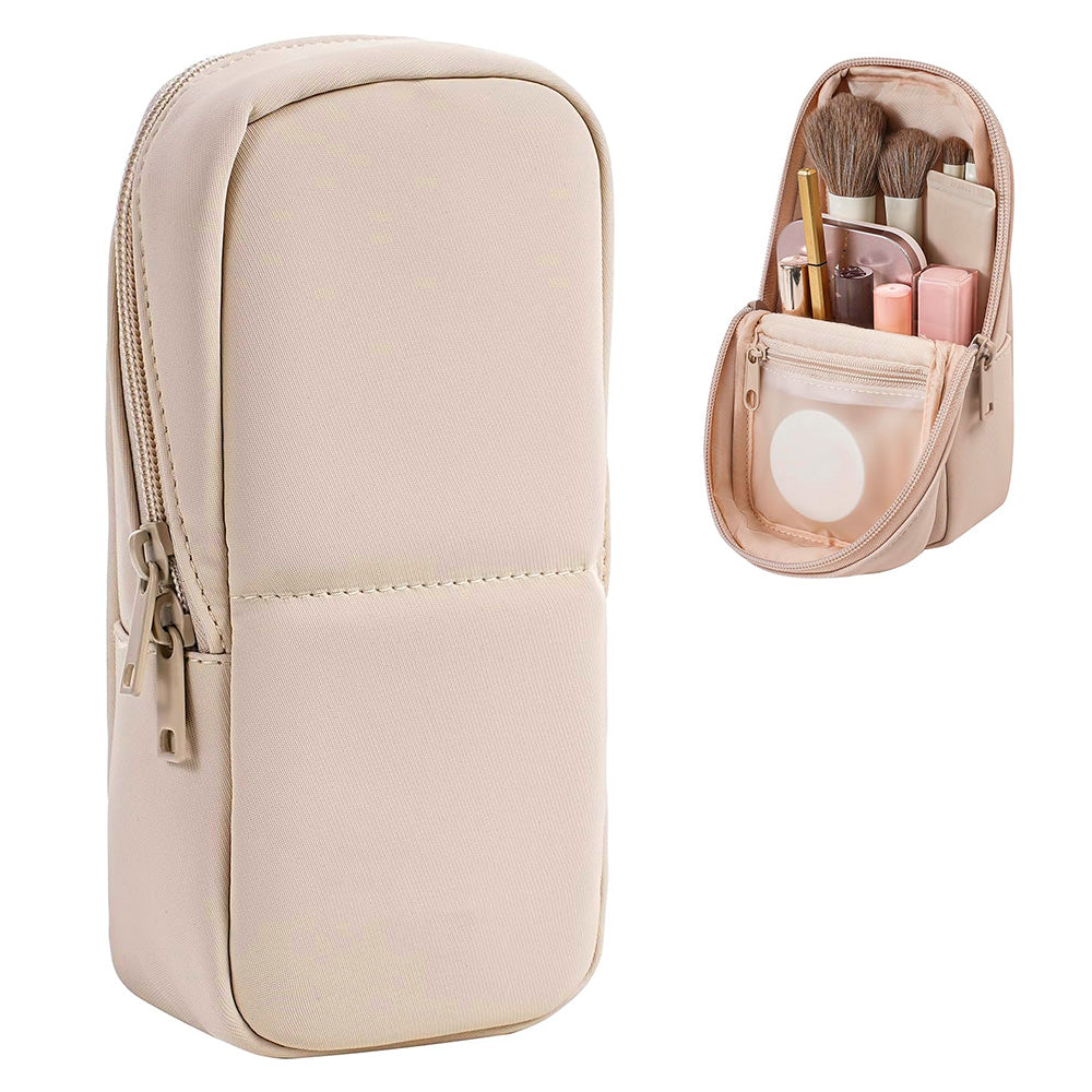 Portable PU Leather Standing Makeup Organizer Bag Makeup Brush Pouch