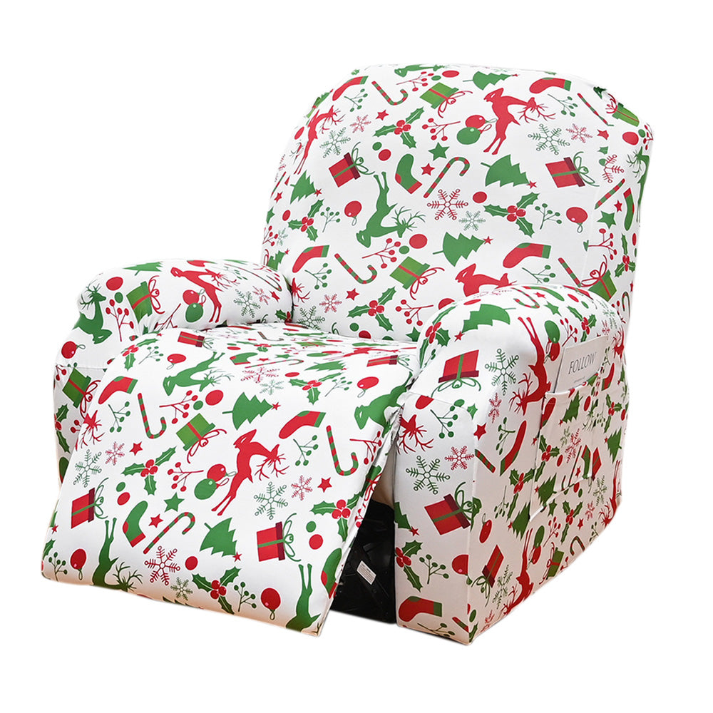 Christmas Recliner Chair Cover Sofa Slipcover with Side Pocket