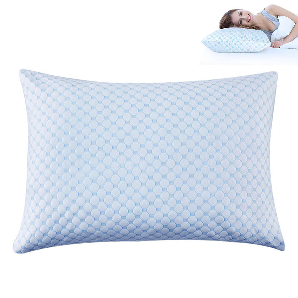 Cooling Shredded Memory Foam Pillows for Side Back Sleepers with Washable Cover-Blue