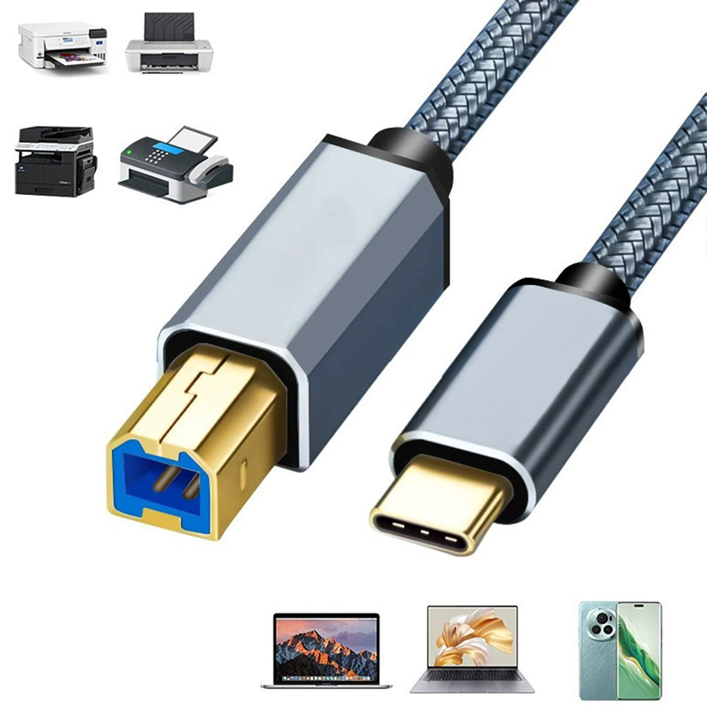 USB 2.0 Printer Cable Type C to USB 2.0 and USB to USB 2.0 1.5m Braided Cord for Scanner