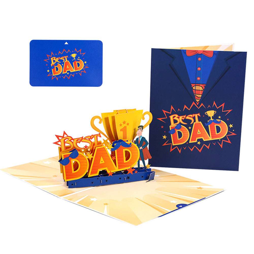 3D Fathers Day Pop Up Card with Insert for Best Dad Thank You Greeting Card