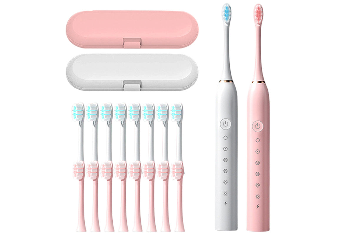 Couple's Electric Toothbrush Set with Travel Case -White and Pink