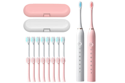 Couple's Electric Toothbrush Set with Travel Case -White and Pink