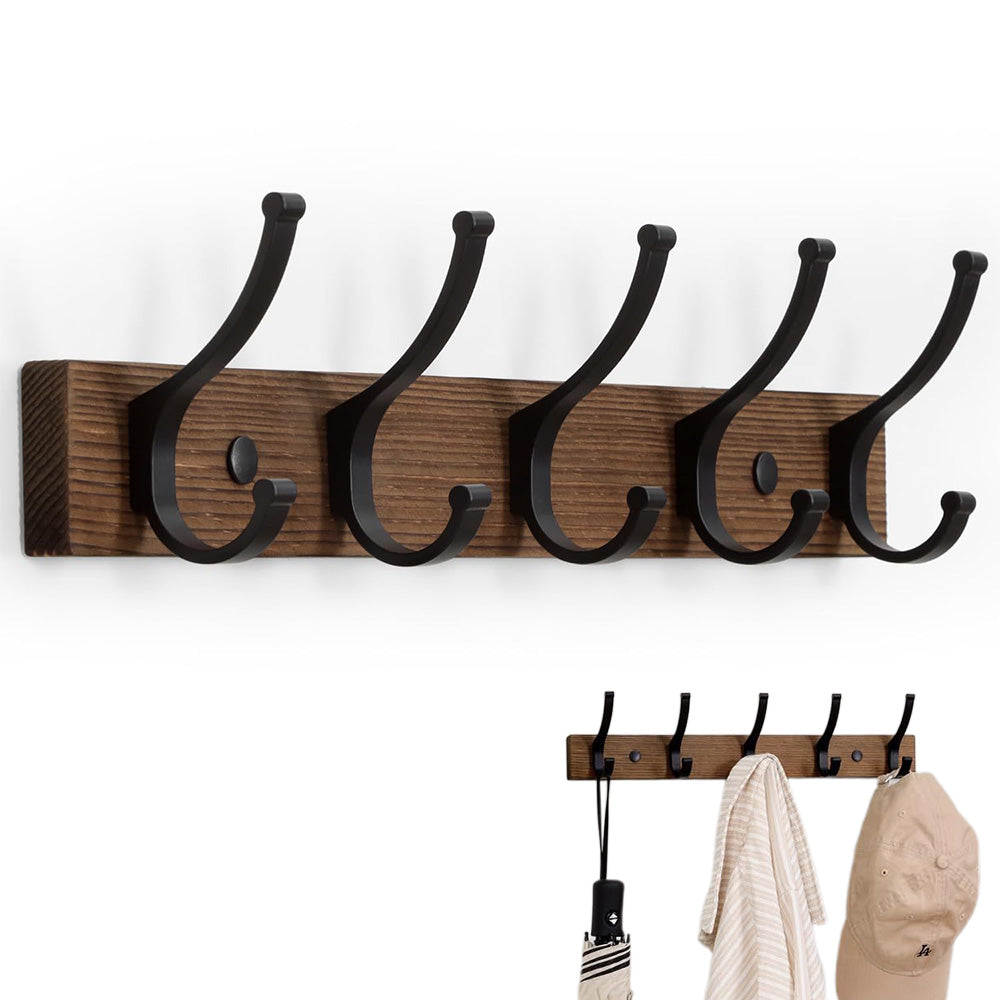 Wall Mounted Wooden Coat and Hat Rack 42 cm Rustic Style for Entryway Bedroom