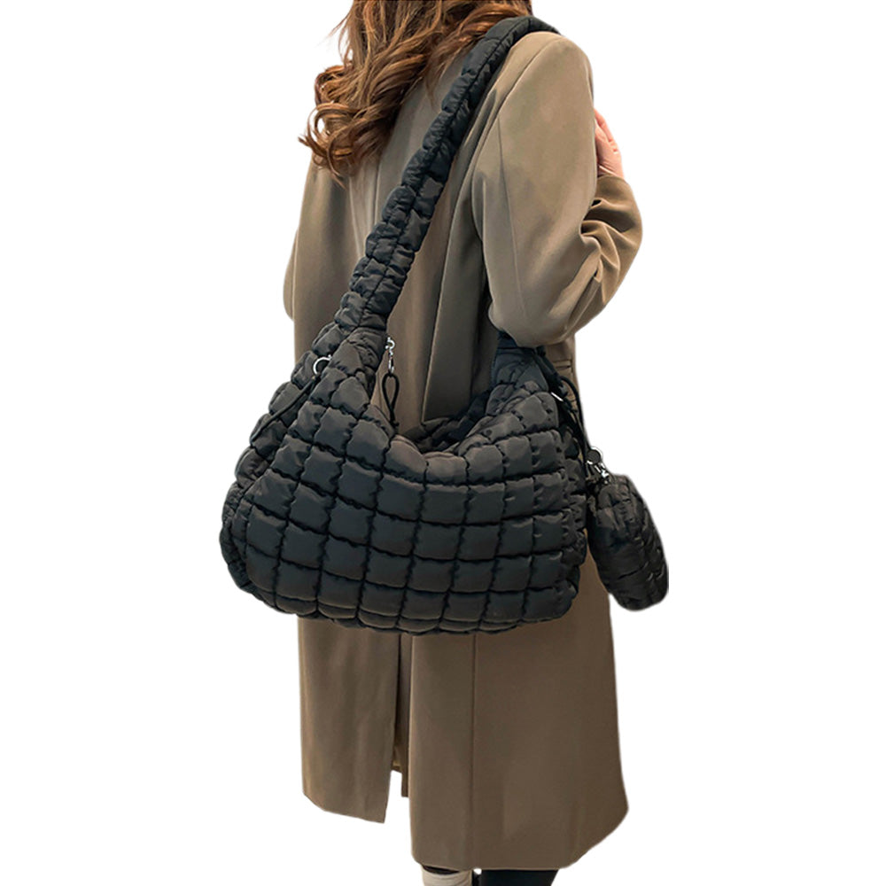 Puffer Tote Bag Quilted Puffy Crossbody Carryall Handbag
